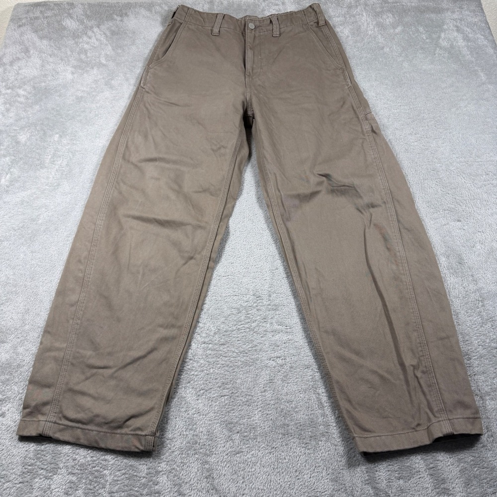 GU Uniqlo Pants Barrel Leg Work Pants Mens Small Brown Wide Leg Utility 353266